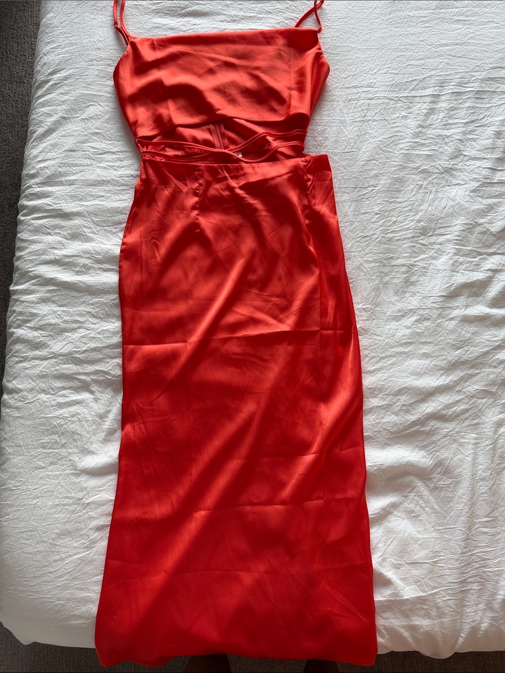 SHEIN Red Satin Maxi Slip Dress with Waist Cutout